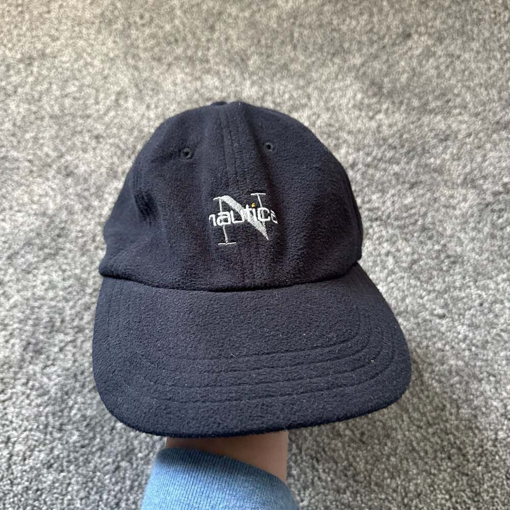 Vintage Nautica Black Fleece Embroidered Logo Baseball Cap One Size